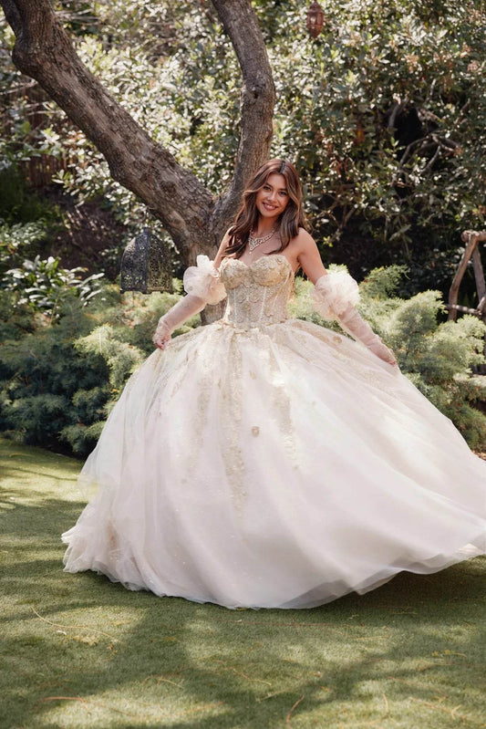 Juliet 3D Floral Puff Sleeve Ball Gown JT1465H - Rosa Apparel