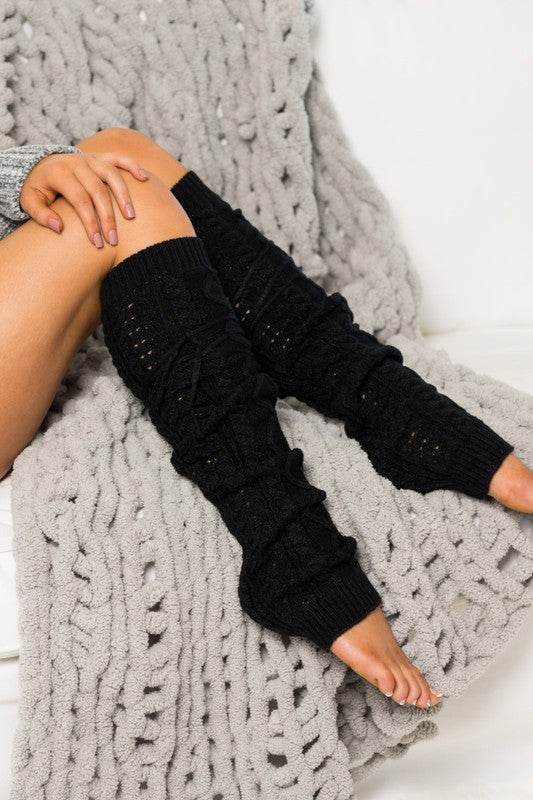Alli's Corner Cable Knit Long Tie Leg Warmer - Rosa Apparel