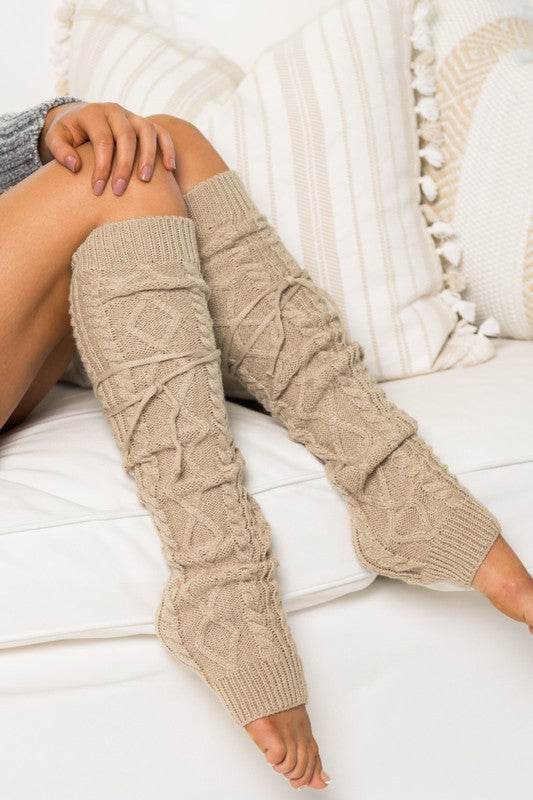 Alli's Corner Cable Knit Long Tie Leg Warmer - Rosa Apparel