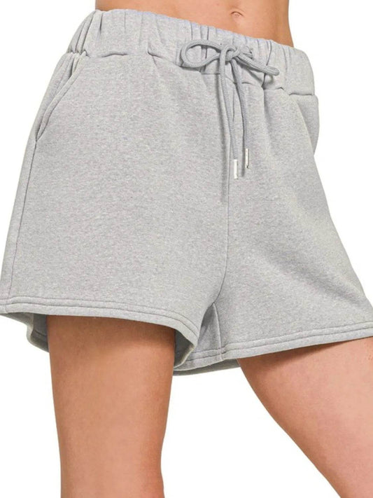 Zenana Fleece Drawstring Short Pants With Pockets - Rosa Apparel