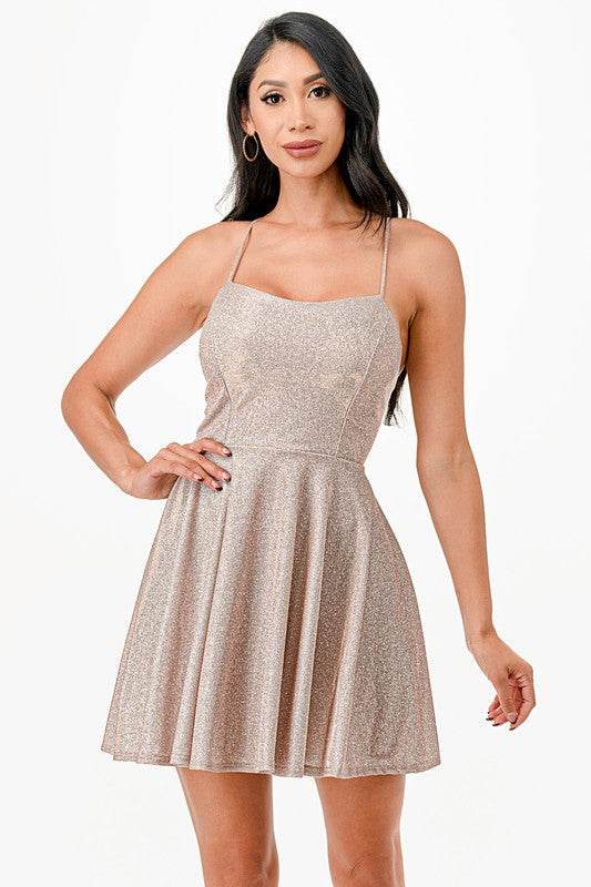 La Scala Lace Up Sleeveless Party Mini Dress 26016 - Rosa Apparel