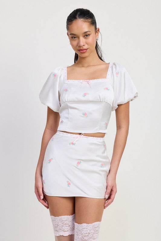 Emory Park Square Neck Bubble Cap Sleeve Top - Rosa Apparel