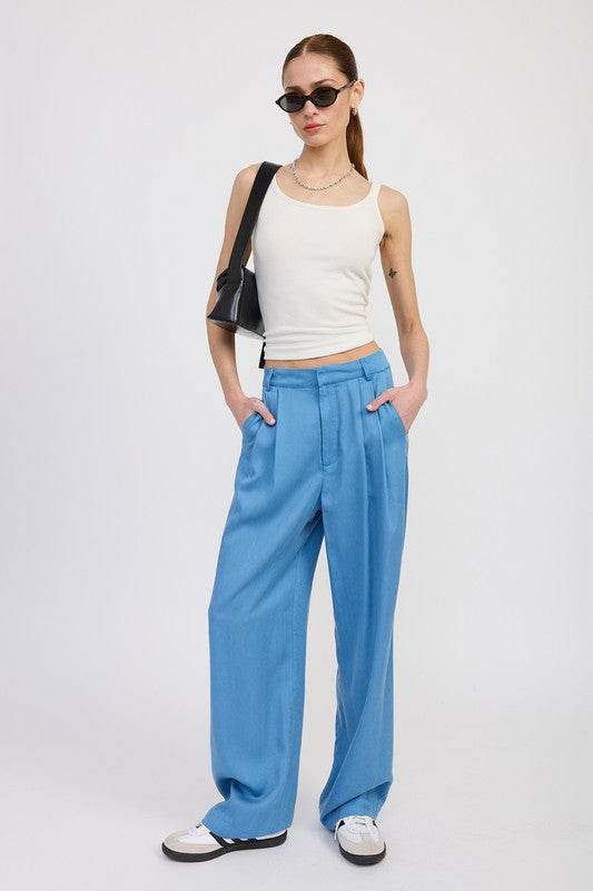 HIGH WAIST WIDE LEG TROUSERS WITH FRONT PLEATS - Rosa Apparel