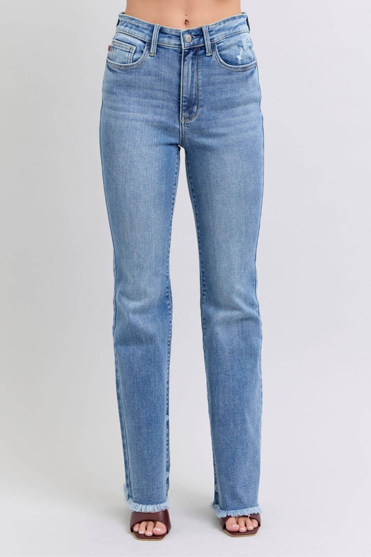 Judy Blue Full Size Raw Hem High Rise Bootcut Jeans - Rosa Apparel