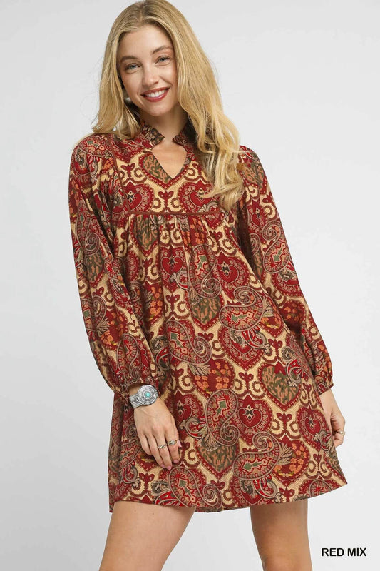Umgee Boho Mix Paisley Babydoll Dress - Rosa Apparel