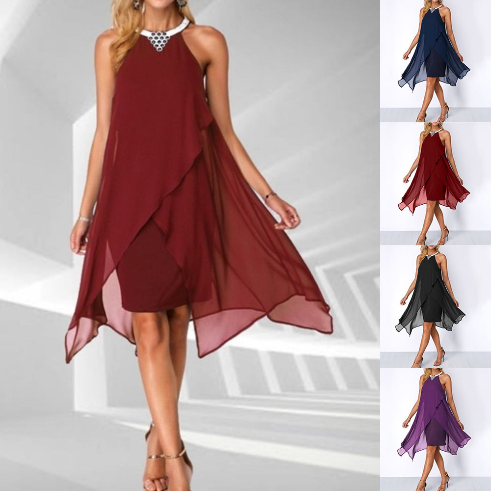 Chiffon Halter Mini Dress Sleeveless Cocktail Gown – Rosa Apparel Red / M