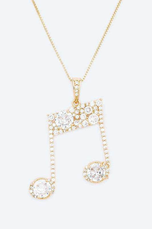 Cubic Zirconia Music Note Pendant Necklace - Rosa Apparel