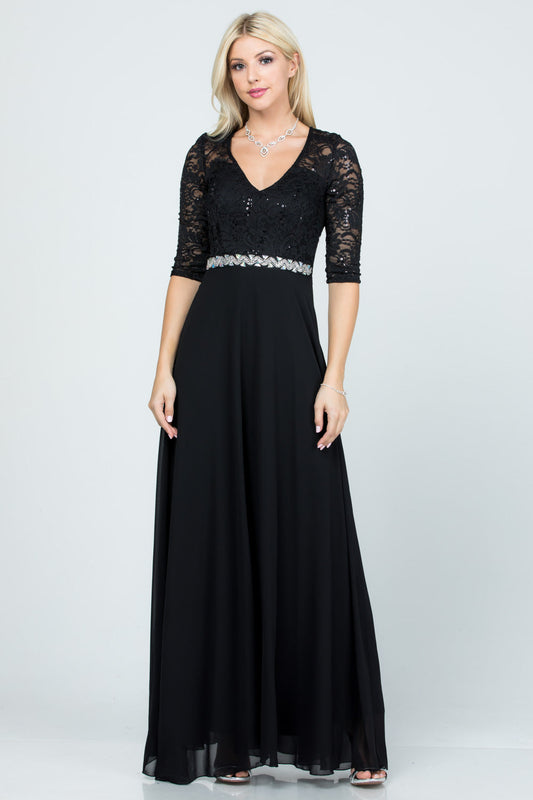 La Scala Plus Size Lace Chiffon A-Line Evening Dress 25434X