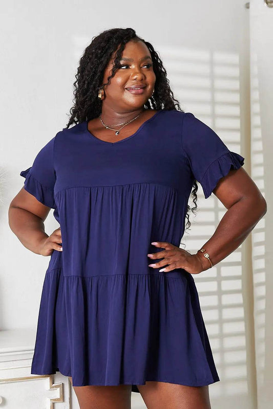 Mandy V-Neck Flounce Sleeve Tiered Dress - Rosa Apparel