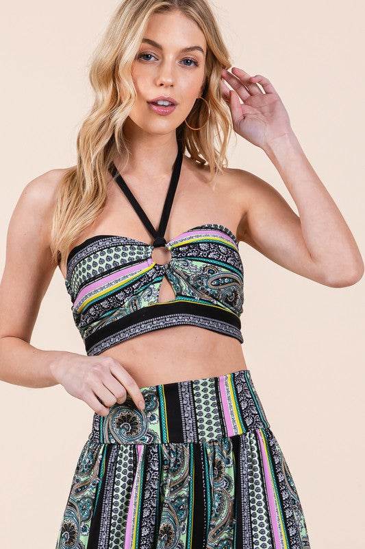 Orange Farm Bohemian Sleeveless Halter Crop Top - Rosa Apparel