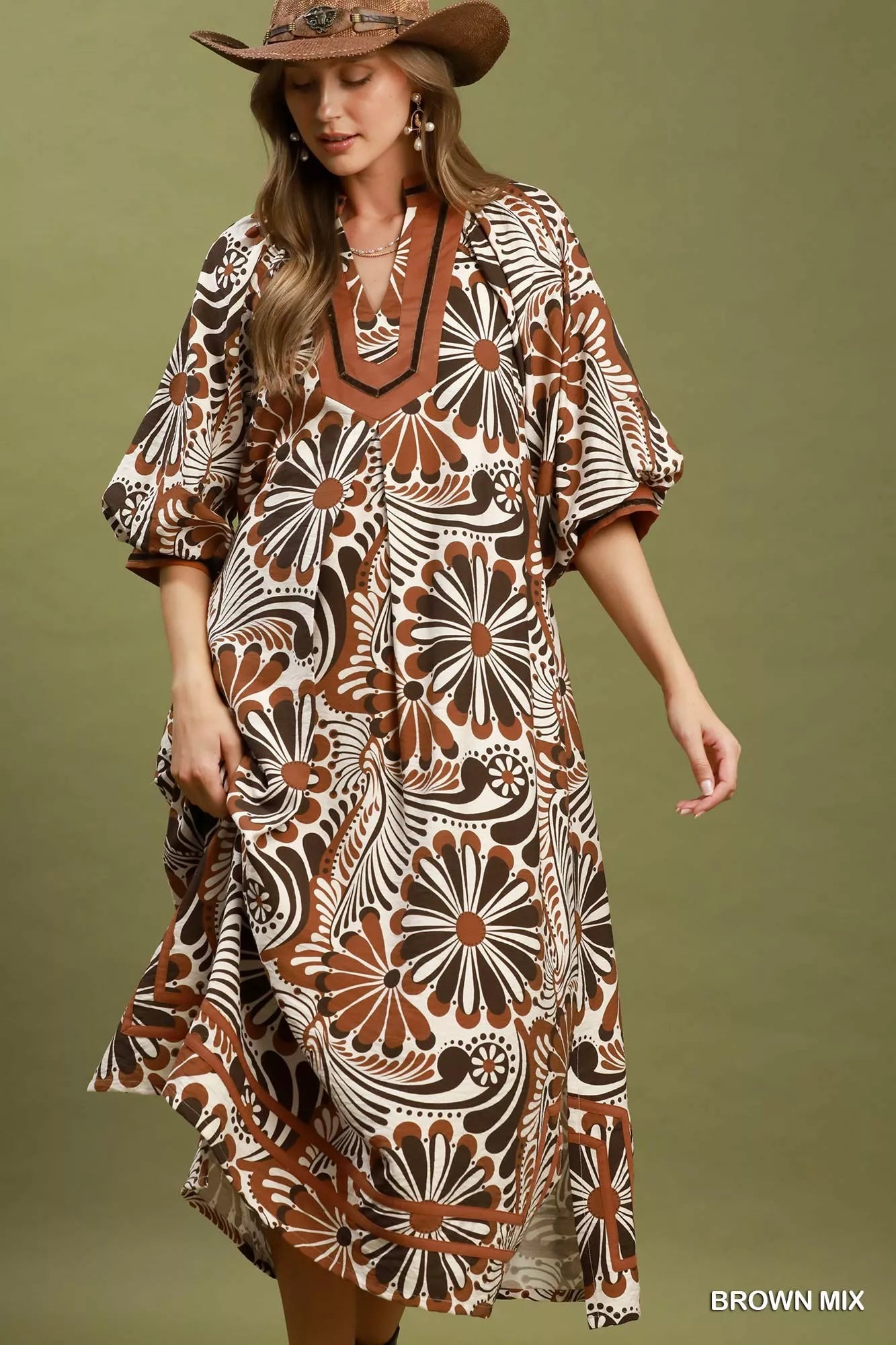 umgee midi dresses Paisley Print Tiered Midi Dress