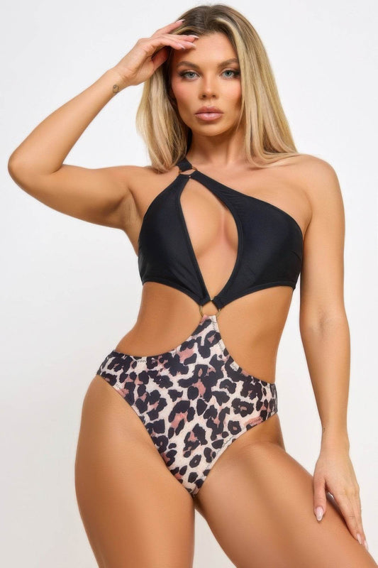 Calypso One-Piece One-Shoulder Metallic Ring Swimsuit - Rosa Apparel