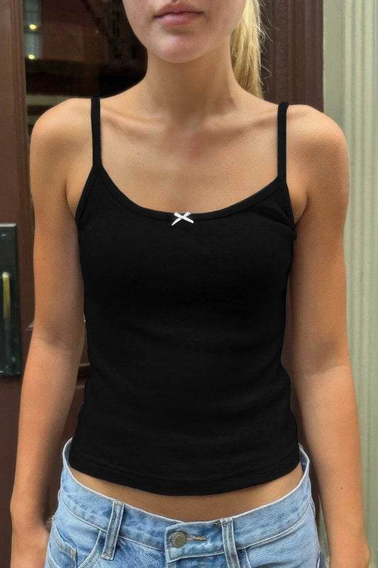 Solid Sleeveless Low Back Tank Tee With Bow - Rosa Apparel