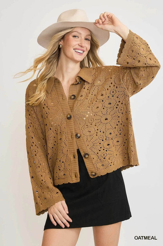 Umgee Crochet Button Down Knit Cardigan - Rosa Apparel