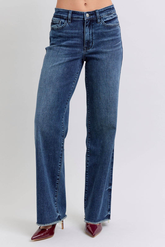 Judy Blue Full Size Raw Hem Mid Rise Jeans - Rosa Apparel