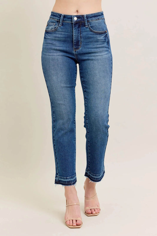 Judy Blue Full Size HW Vintage Wash Release Hem Kick Flare Jeans Plus Size - Rosa Apparel