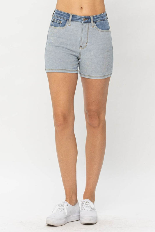 Judy Blue Full Size Color Block Denim Shorts Style #: 15256 - Rosa Apparel