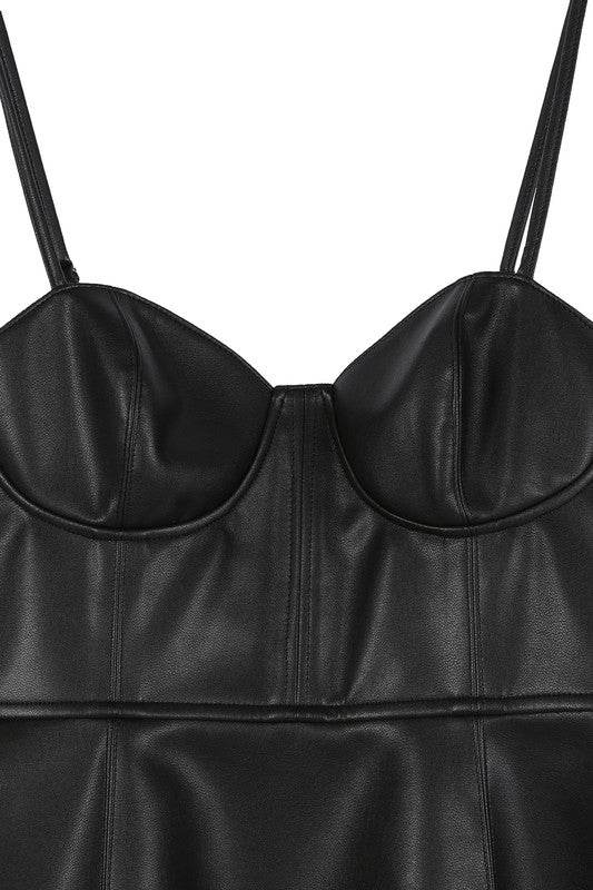 Lilou Vegan Leather Bustier Sleeveless Spaghetti Straps Mini Dress - Rosa Apparel