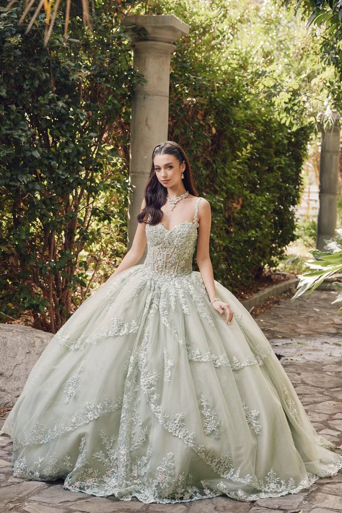 Juliet Embroidered Sleeveless Corset Quinceañera Ball Gown JT1450J - Rosa Apparel