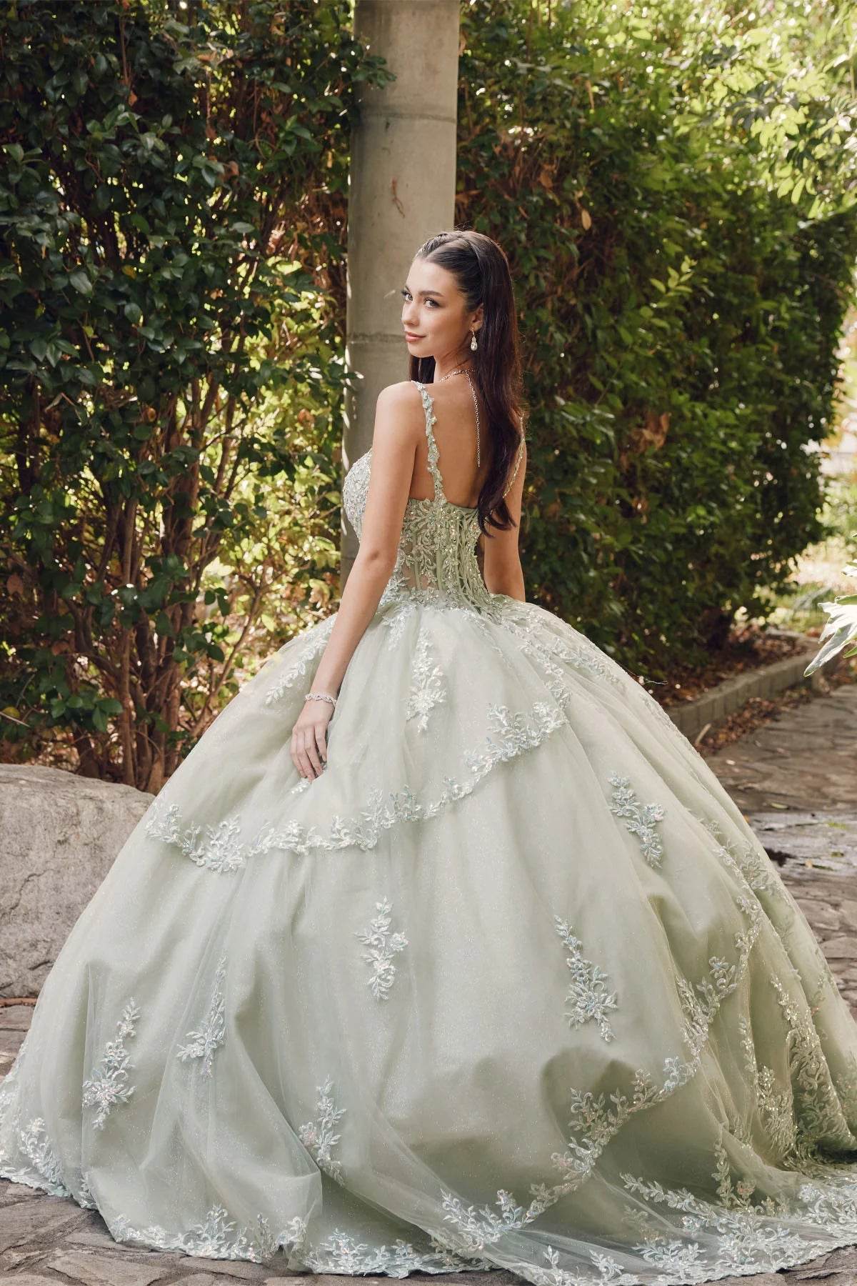 Juliet Embroidered Sleeveless Corset Quinceañera Ball Gown JT1450J - Rosa Apparel