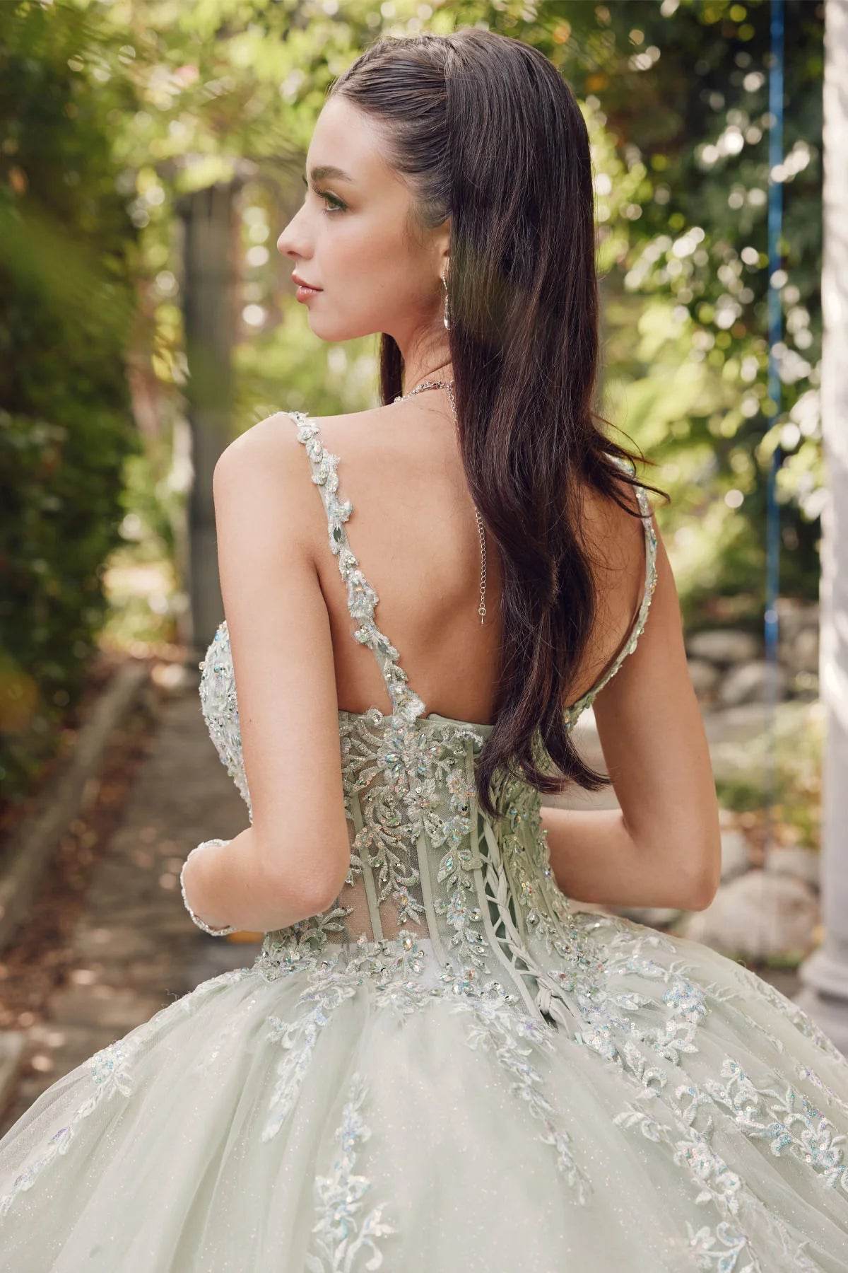 Juliet Embroidered Sleeveless Corset Quinceañera Ball Gown JT1450J - Rosa Apparel