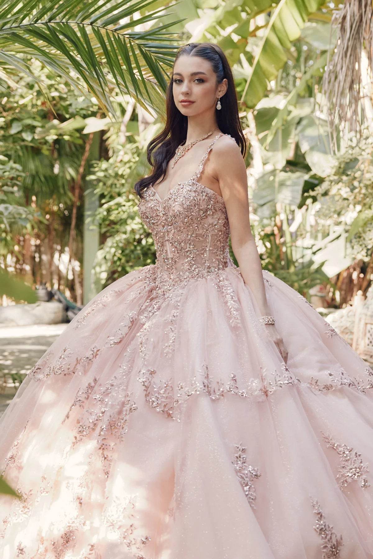 Juliet Embroidered Sleeveless Corset Quinceañera Ball Gown JT1450J - Rosa Apparel