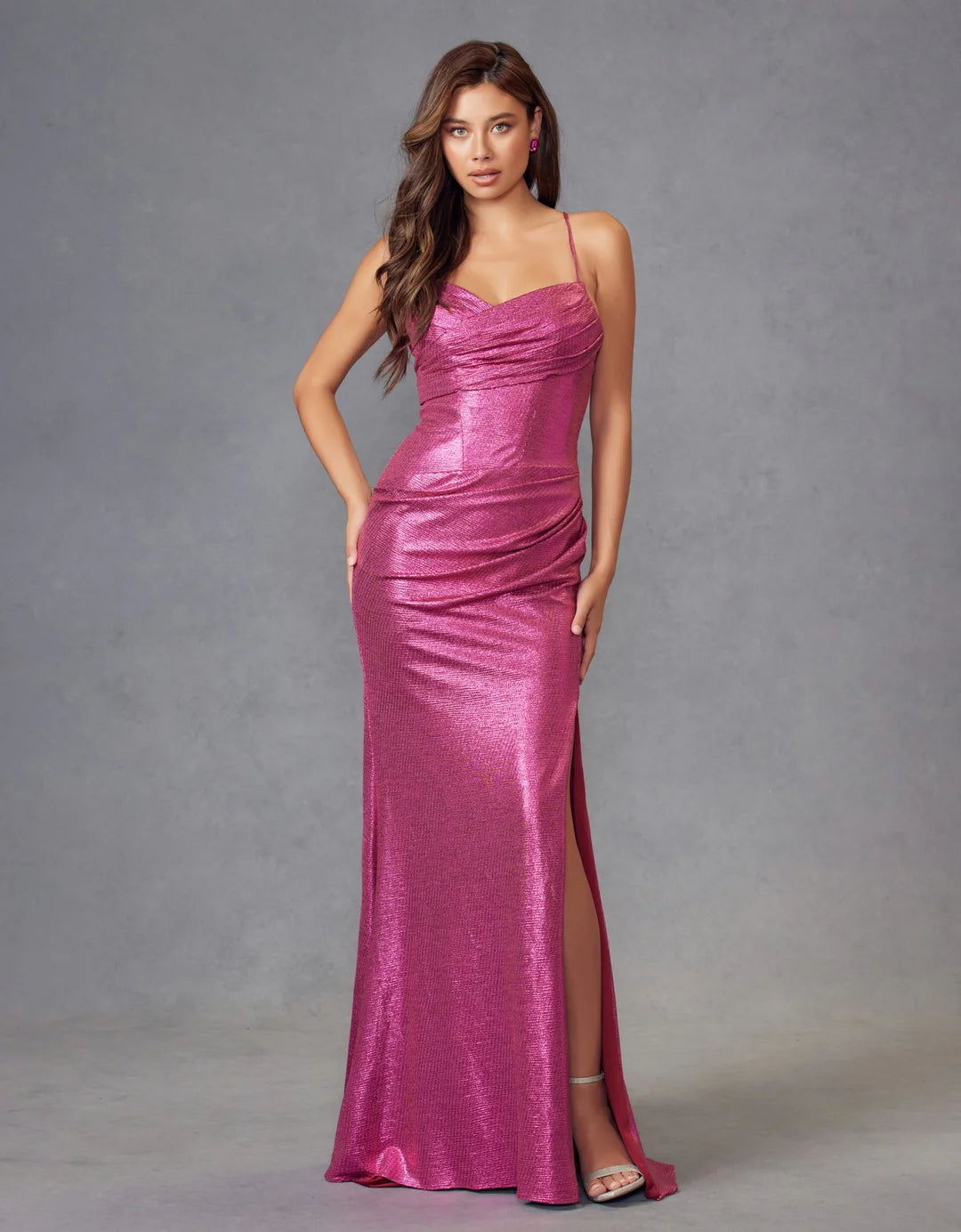 Juliet Metallic Ruched Sleeveless Gown JT2494S
