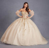 Juliet 3D Floral Puff Sleeve Ball Gown JT1465H - Rosa Apparel