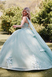 Juliet 3D Multi Floral Applique and Cape Sleeve Quinceañera Dress JT1466H