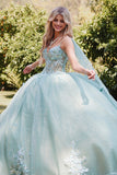 Juliet 3D Multi Floral Applique and Cape Sleeve Quinceañera Dress JT1466H