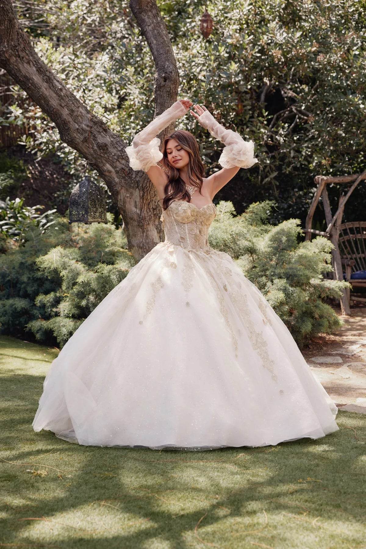 Juliet 3D Floral Puff Sleeve Ball Gown JT1465H - Rosa Apparel