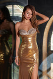 Juliet Elegant Beaded Metallic Strapless Slit Evening Gown JT2501A - Rosa Apparel