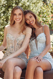 Juliet Sequin Print Short Sleeveless Corset Dress JT950A