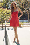 Juliet Cute Strapless Satin Homecoming Cocktail Dress with Stones and Oversized Bow JT960A