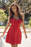 Juliet Cute Strapless Satin Homecoming Cocktail Dress with Stones and Oversized Bow JT960A