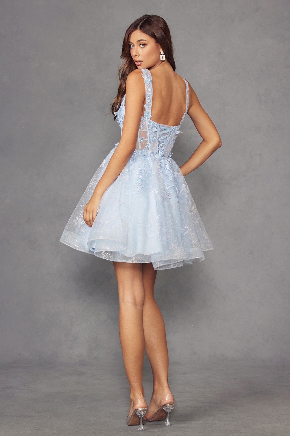 Juliet Baby Doll Floral Glitter Skirt Homecoming Cocktail Dress JT976L