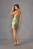 Juliet Satin Homecoming Cocktail Dress with Stones and Side Waist Tie JT964A