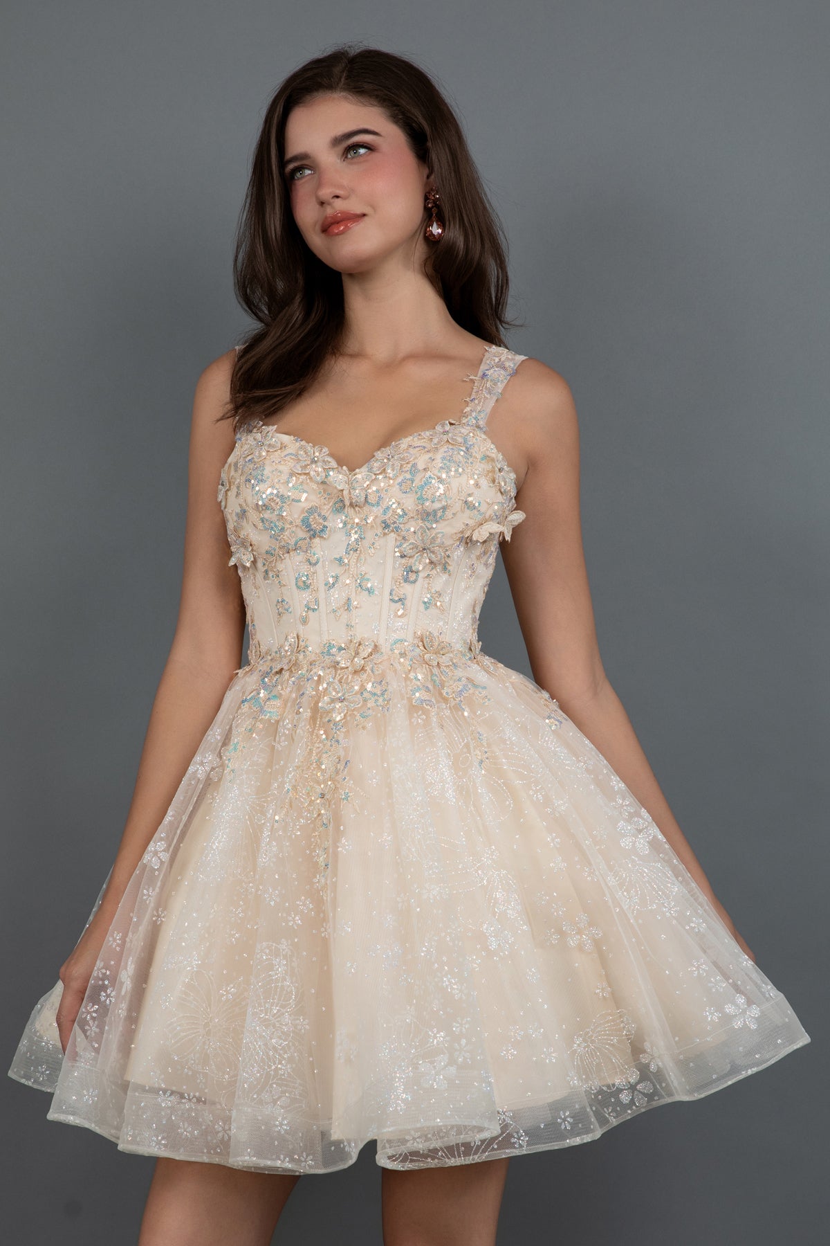 Juliet Baby Doll Floral Glitter Skirt Homecoming Cocktail Dress JT976L