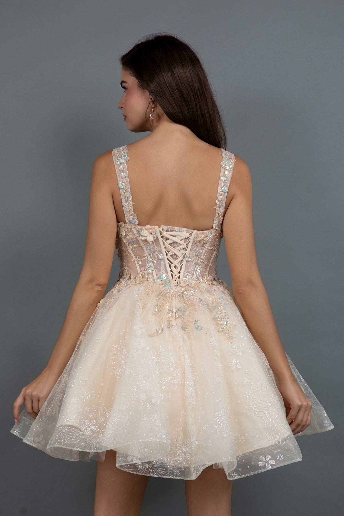 Juliet Baby Doll Floral Glitter Skirt Homecoming Cocktail Dress JT976L