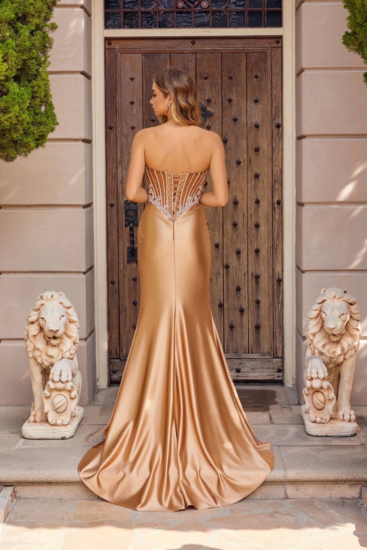 Juliet Stone Corset Strapless High-Slit Gown JT2654K