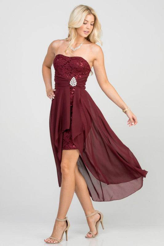 LA SCALA Open Back Lace and Chiffon Surplice Elegant Dress - Rosa Apparel