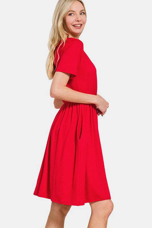 Zenana Surplice Short Sleeve Brushed DTY Dress - Rosa Apparel