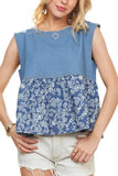ADORA Sleeveless Denim Contrast Top - Rosa Apparel