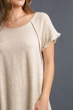 Umgee Full Size Seam Detail Linen Ruffle Fringe Edge Top Plus Size - Rosa Apparel