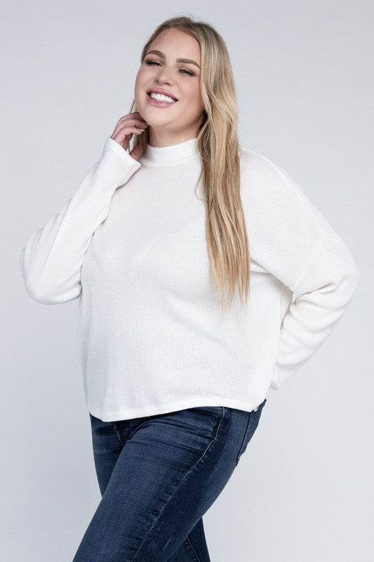 Ambiance Plus Drop Shoulder Long Sleeve Mock Neckline Sweater - Rosa Apparel