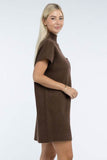 Zenana Mock Neck Short Sleeve Sweater Mini Dress with Pocket - Rosa Apparel