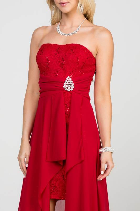 LA SCALA Open Back Lace and Chiffon Surplice Elegant Dress - Rosa Apparel