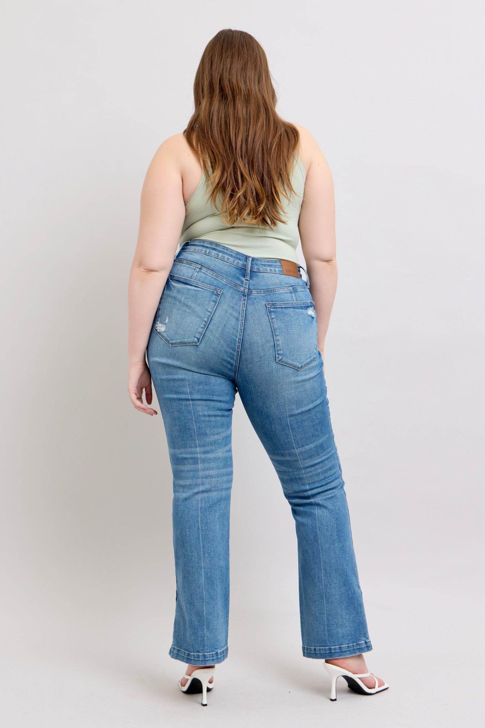 Judy Blue HW Tummy Control Vintage Wash Side Slit Slim Boot Jeans - Rosa Apparel