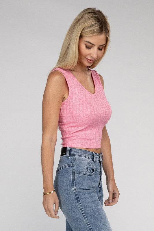 Zenana Casual Ribbed Scoop Neck Cropped Sleeveless Top - Rosa Apparel