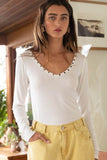 POL Studded Ribbed V-Neck Long Sleeves Top - Rosa Apparel